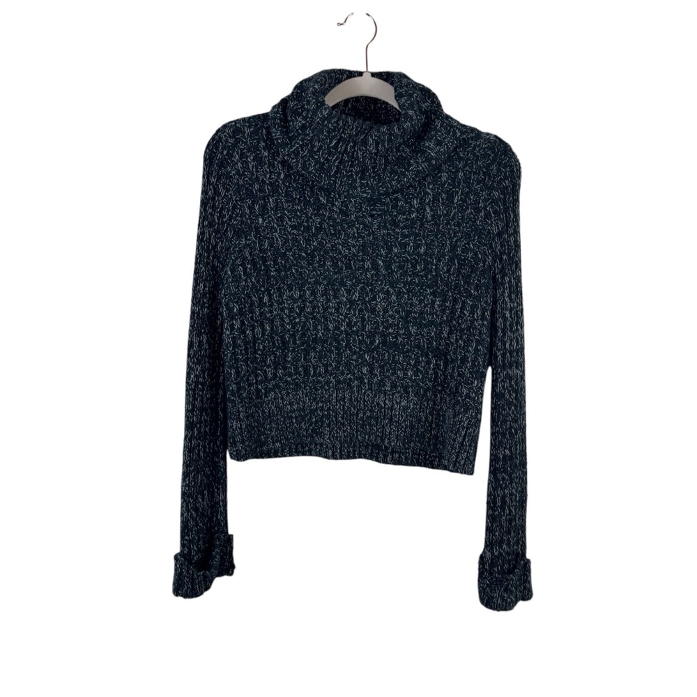 FREE PEOPLE womens size S black white marled chunky knit turtleneck sweater
